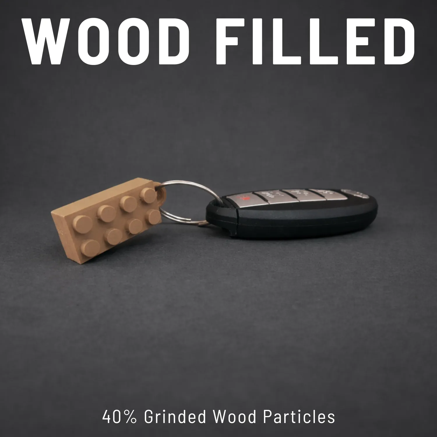 Wood filled 3D printed brick keychain natural wood texture - custom gifts accessories UAE
