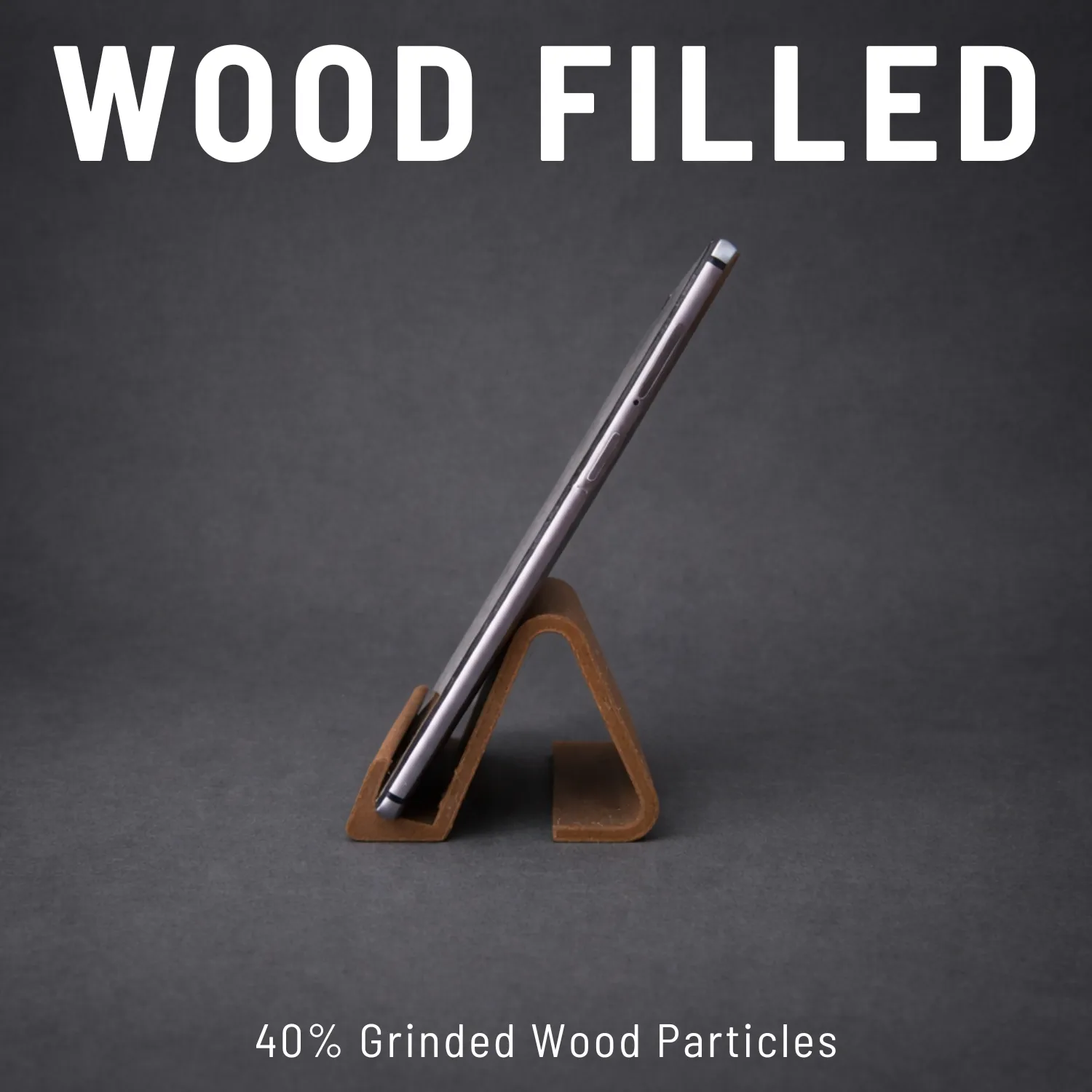 Wood filled 3D printed phone stand natural wood look - custom desk accessories UAE